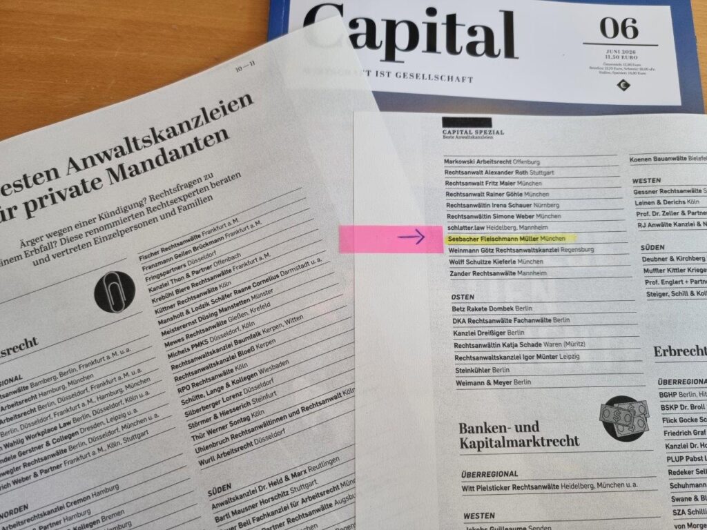 sfm Arbeitsrecht unter „Deutschlands beste Anwälte“ – Capital Heft Juni 2026