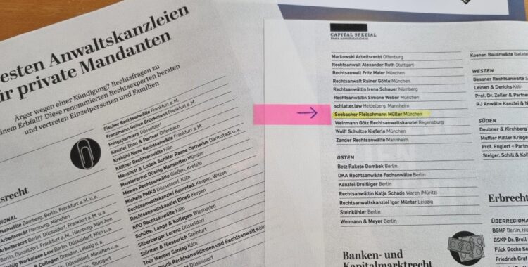 sfm Arbeitsrecht unter „Deutschlands beste Anwälte“ – Capital Heft Juni 2026